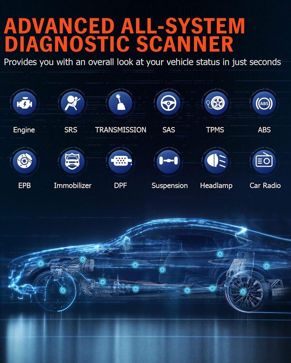 ANCEL FX9000 OBD2 Scanner Outil de Diagnostic de Tout Le Système Lecteur de Code Automobile avec 26 Services, Saignement ABS, BMS, DPF, IMMO, étalonnage SAS, EPB, TPMS, Réinitialisation de l'huile