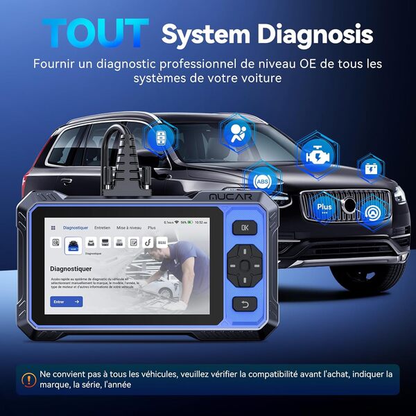 MUCAR 682 Diagnostic Intelligent par IA Valise Diagnostic Auto, Diagnostic Complet du Système, Tests Actifs Bidirectionnels, 20 Réinitialisations, Guide V.A.G, FCA AutoAuth, CANFD&DOIP, Gratuit à Vie