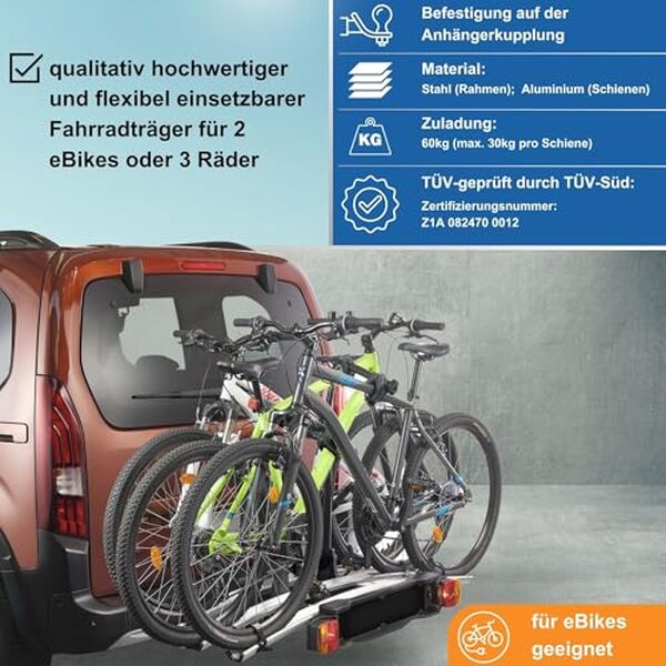 Découvrez le porte-vélos VDP eBike Back 3 : solidité et capacité pour transporter trois vélos en toute sécurité.