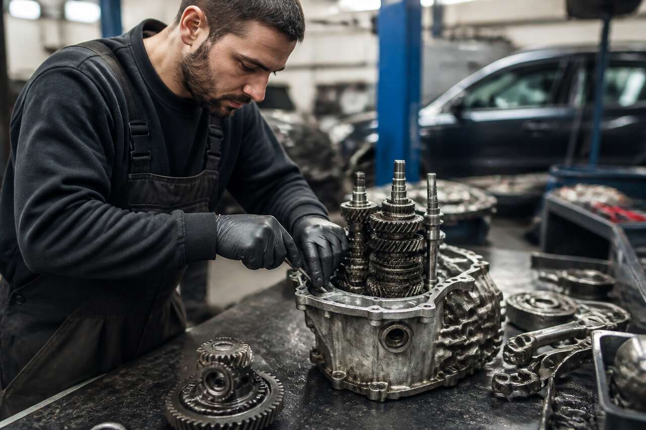 D&eacute;montage de l'ancienne bo&icirc;te de vitesses