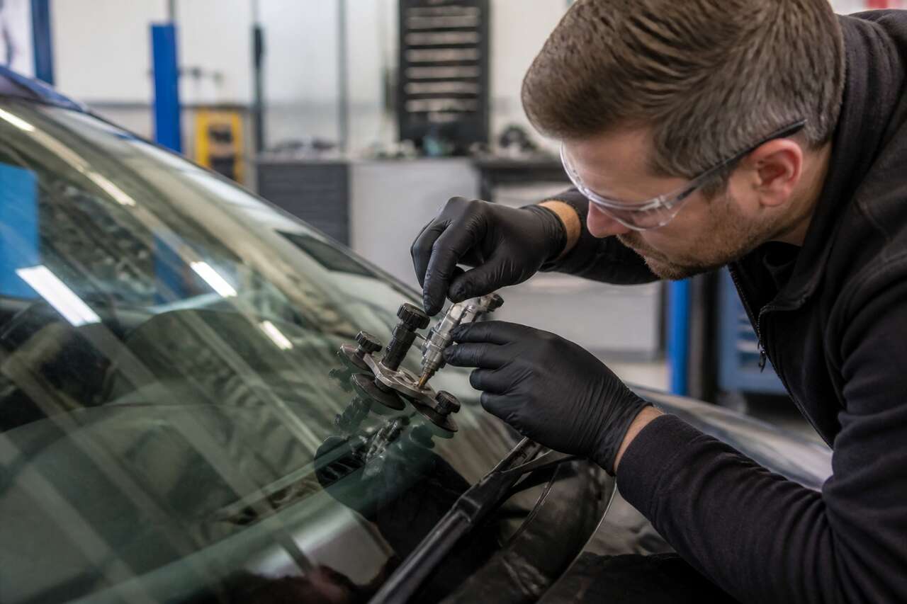Les &eacute;tapes de r&eacute;paration d'un impact sur le pare-brise