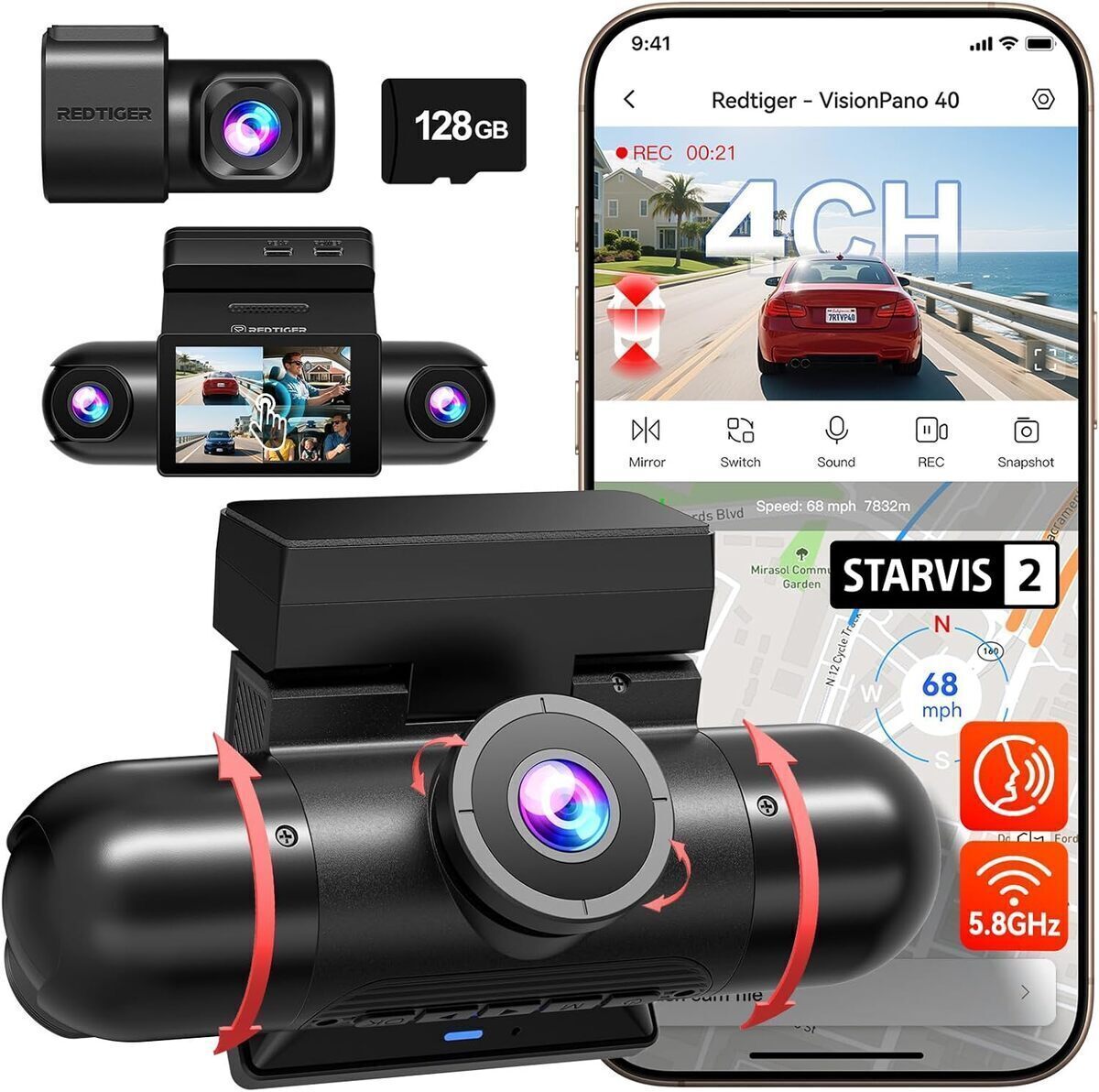 Test dashcam REDTIGER VP40 : vision 360° et 4 objectifs réglables