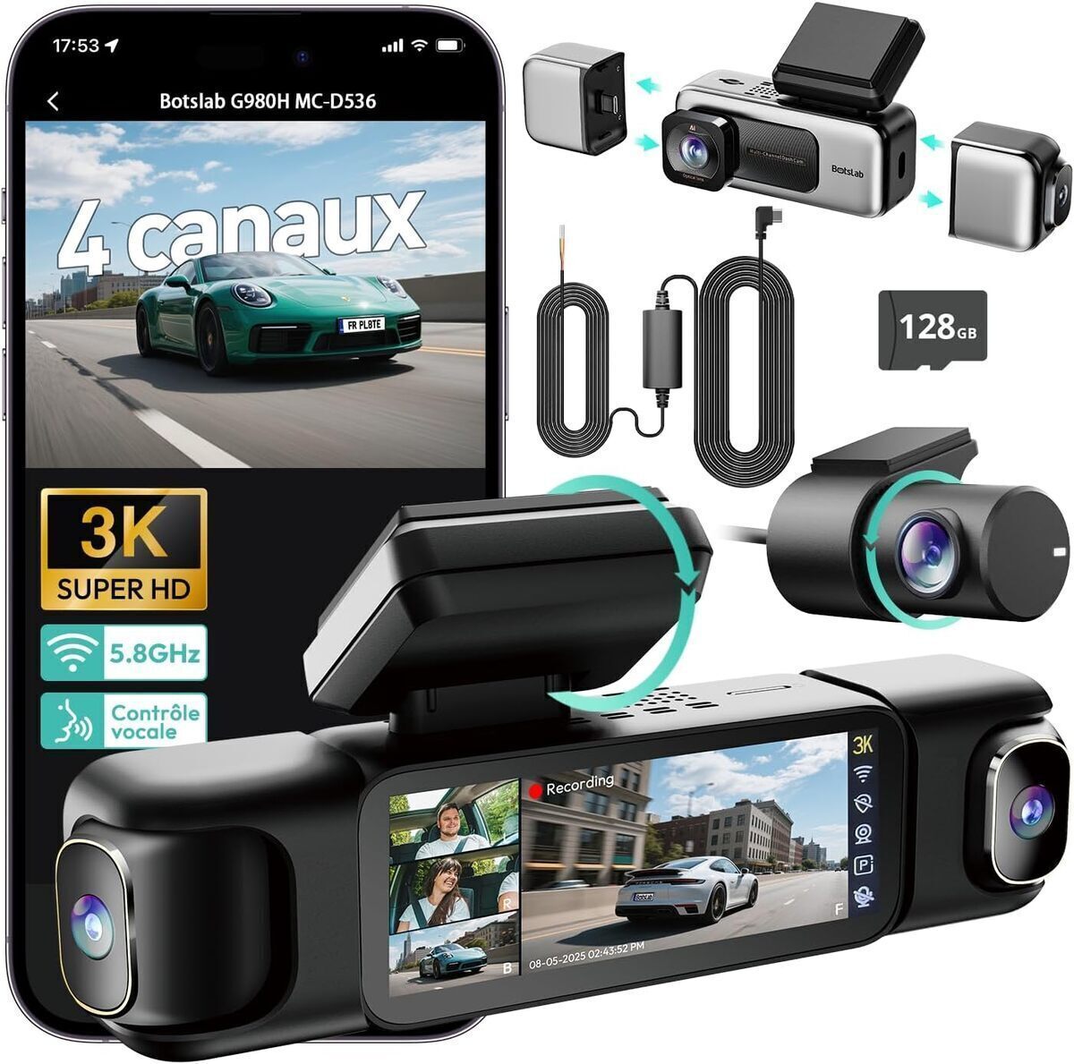 Test de la dashcam BOTSLAB 4 canaux 4K avec WiFi et GPS