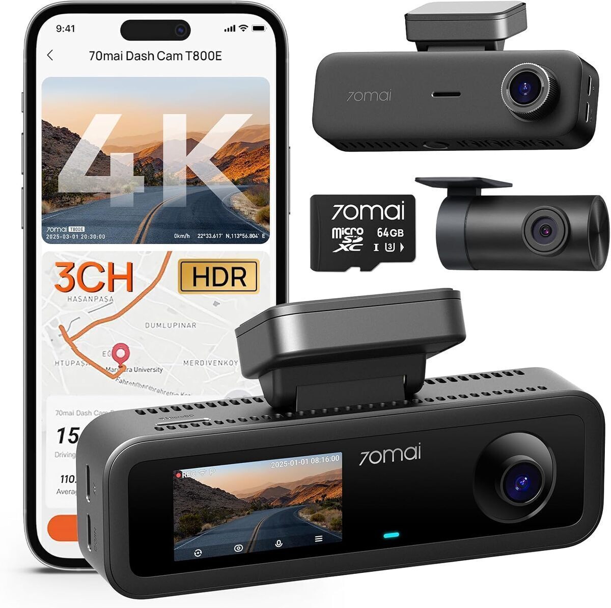 Test de la dashcam 4K T800E 70mai : triple canal et vision nocturne